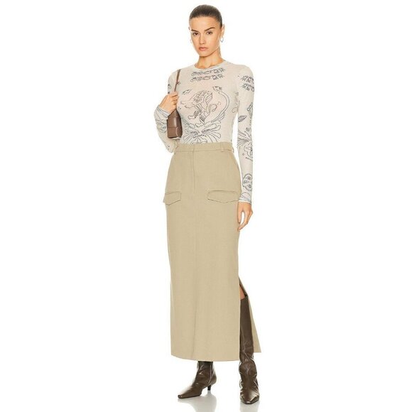 NANUSHKA Edena Skirt in Pebble Large New Womens Long Maxi Chinos Khaki - Picture 1 of 16